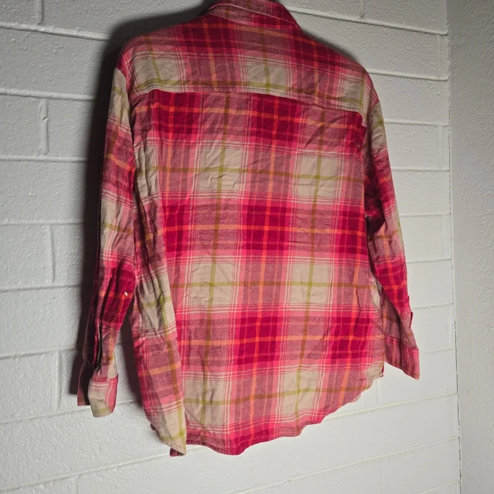 Old Navy Womens The Boyfriend Shirt Plaid Flannel XL Button Cotton Bright Camp